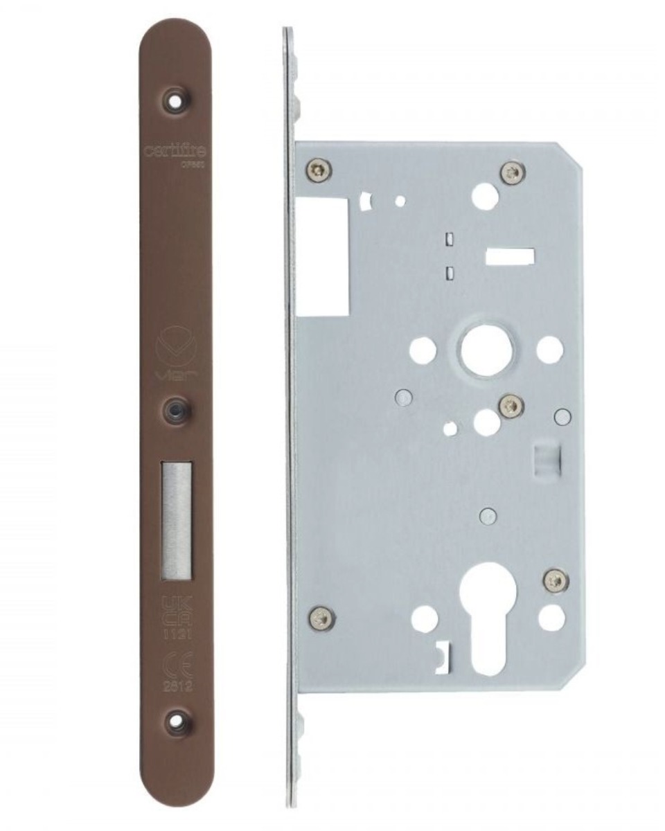 Vier VDL0060-ST-R-PVDBZ Din Euro Deadlock- Backset 60mm - 2 Pc Forend - Radius - PVDBZ- Single Throw