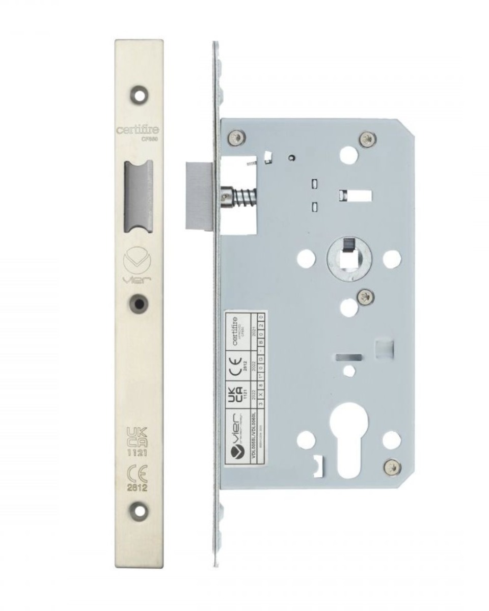Vier VDL0060-L-SSS Din Latch - Backset 60mm - 2 Pc Forend - Square - SSS - Satin Stainless Steel