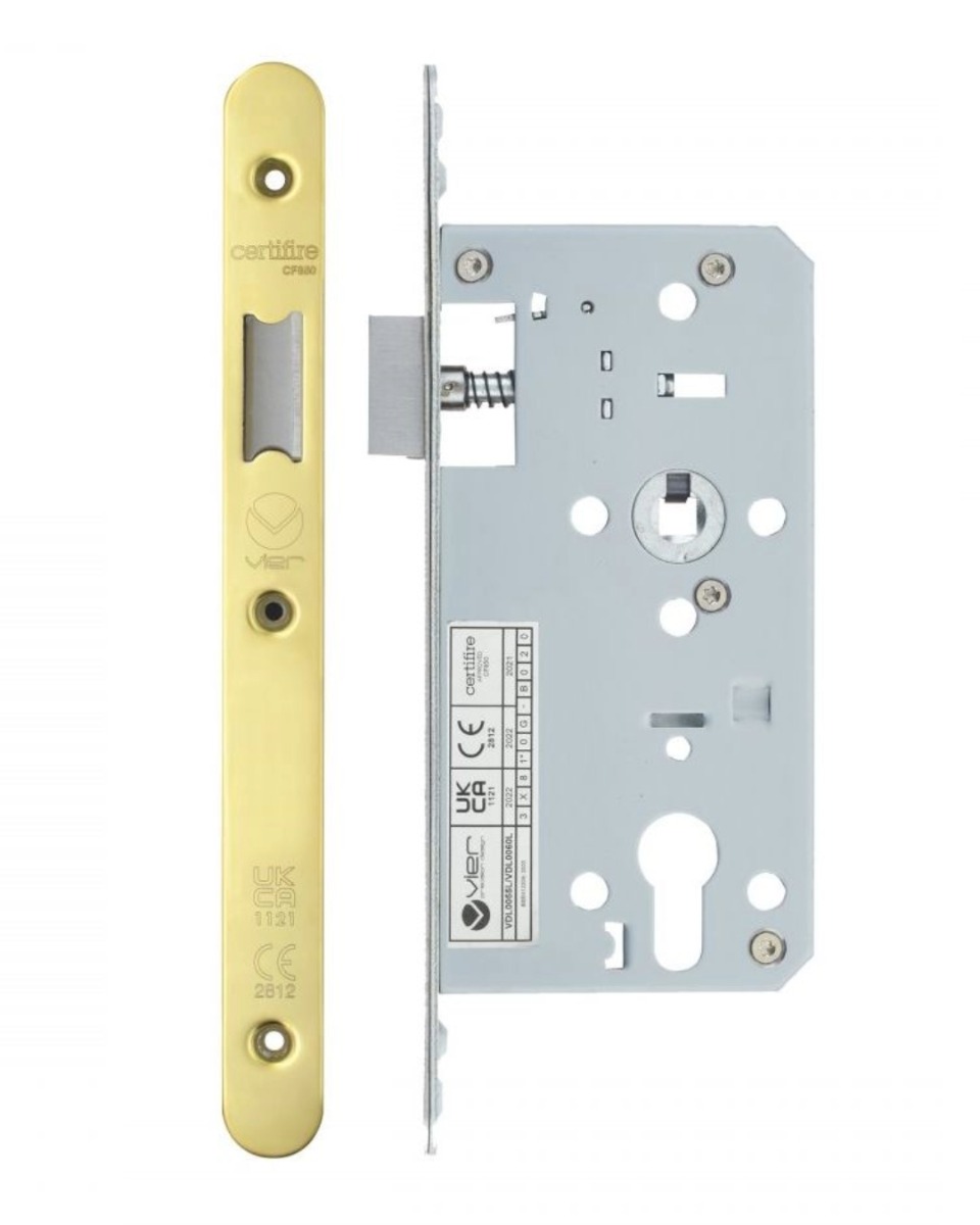 Vier VDL0055-L-R-PVDG Din Latch - Backset 55mm - 2 Pc Forend - Radius - PVDG - Polished Brass Effect