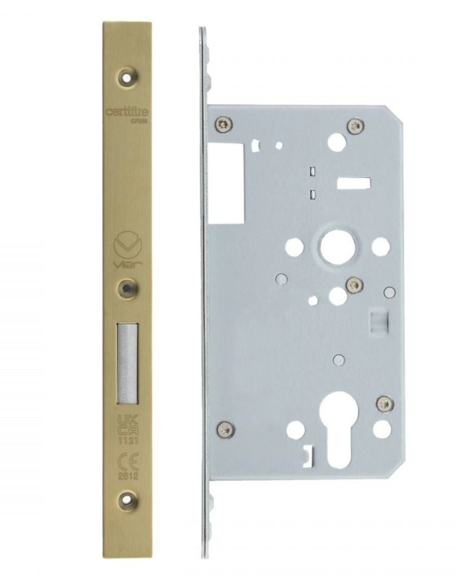 Vier VDL0060-ST-PVDSB Din Euro Deadlock- Backset 60mm - 2 Pc Forend - Square - PVDSB - Single Throw