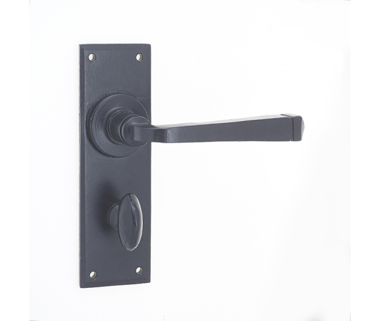 Frelan Valley Forge Door Handle on Bathroom Plate Black 155mm VFB100B