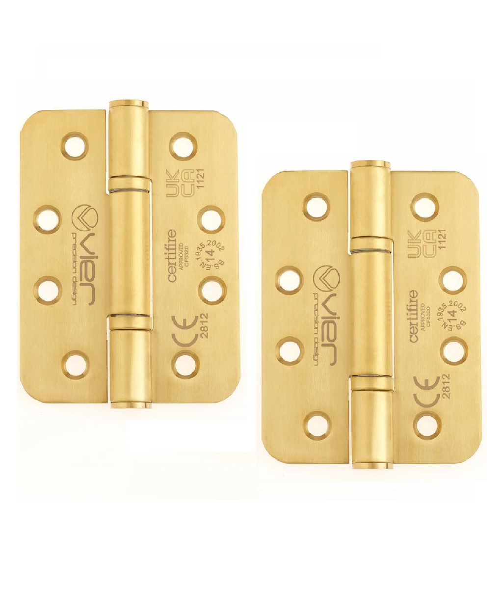 Vier VHP243R-PVDSB Grade 14 Low Maintenance Fire Door Hinge Radius - 102 x 76 x 3.4mm - PVD Satin Brass