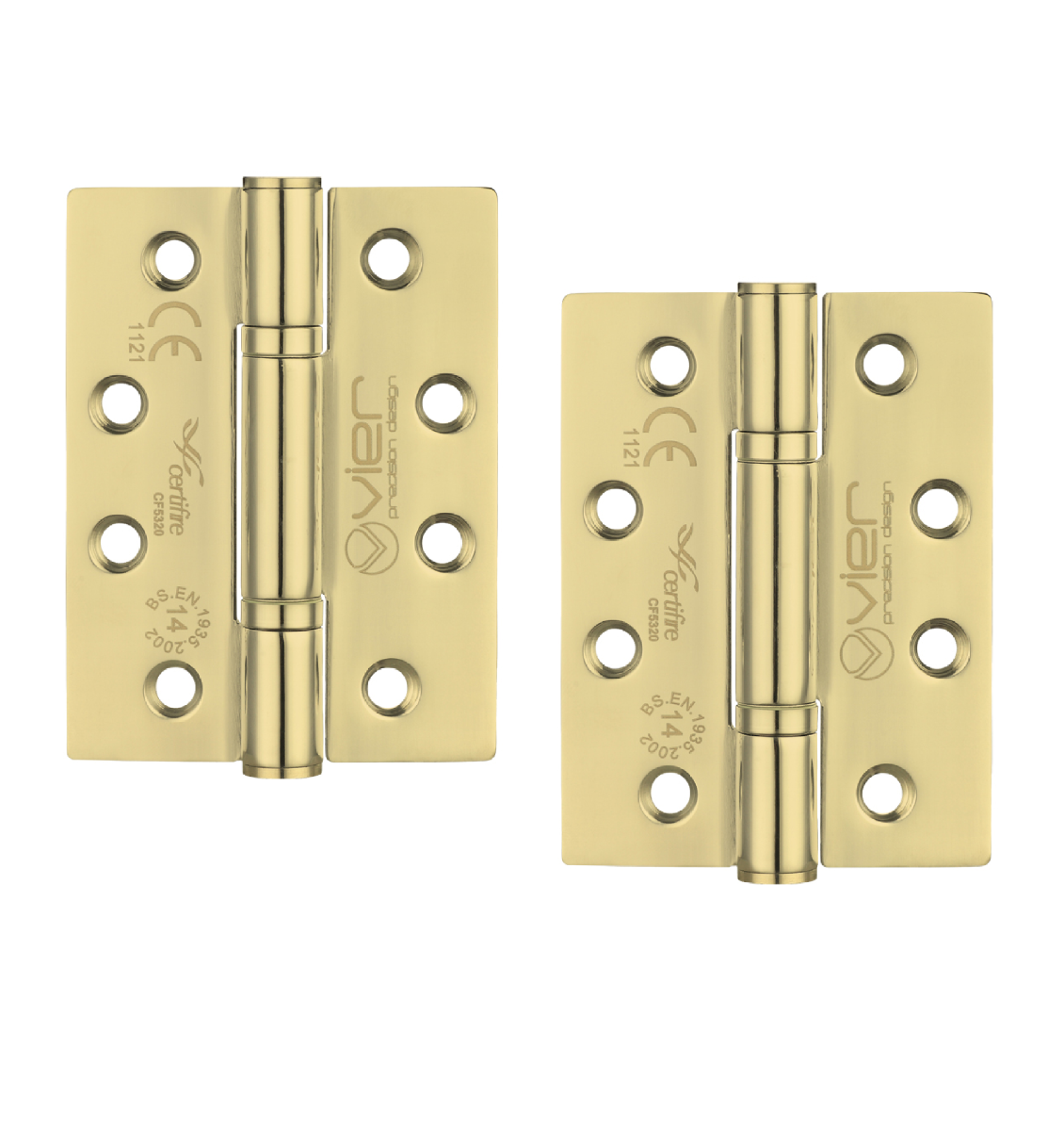 Vier VHP243 Grade 14 Bearing Fire Door Hinges - 160kg door weight - 102 x 76 x 3.4mm PVD Polished Brass