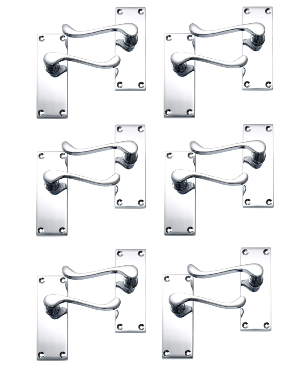 IRONZONE 6 Sets Victorian Scroll Lever on Latch Profile Backplate - Polished Chrome