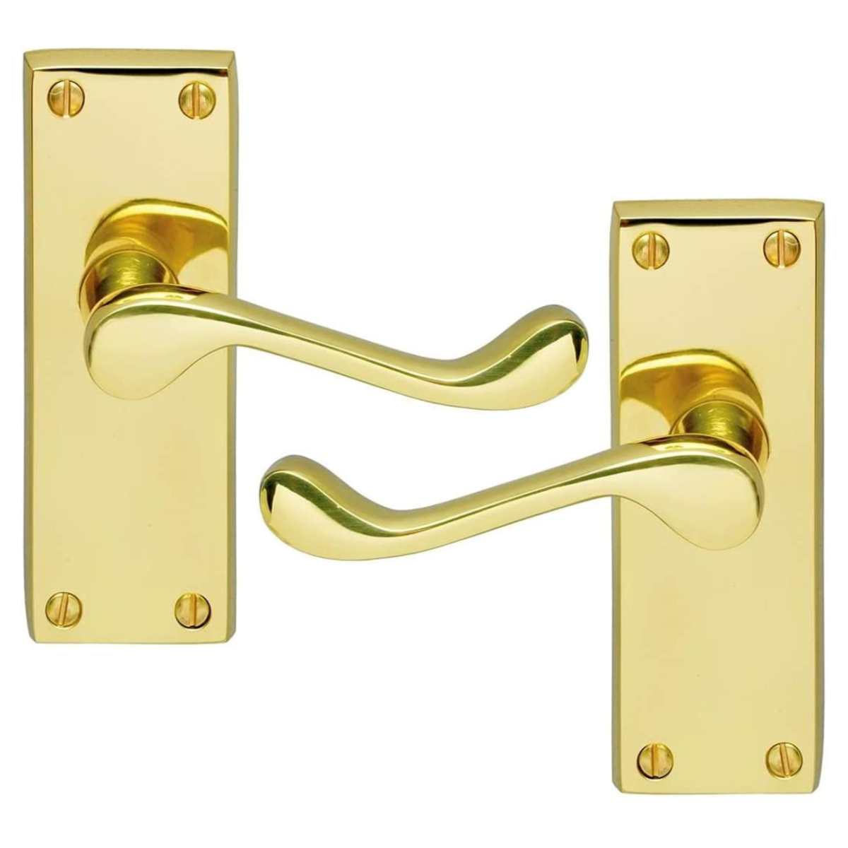 IRONZONE Victorian Scroll Lever on Latch Profile Backplate - Polished Brass