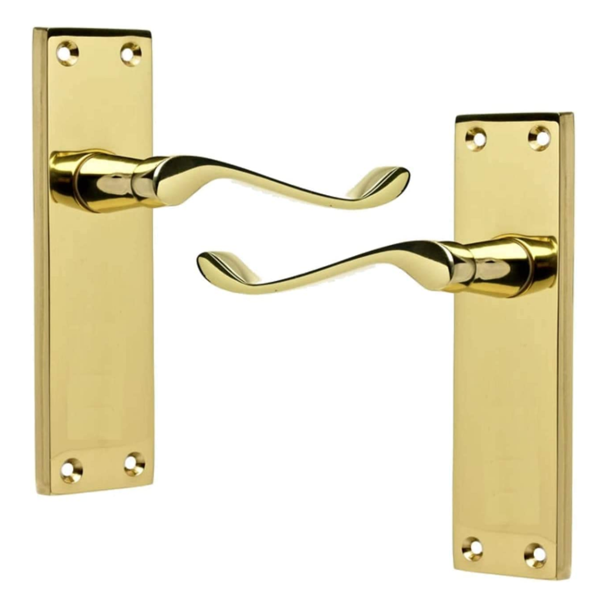 IRONZONE Victorian Scroll Lever on Latch Profile Long Backplate - Polished Brass