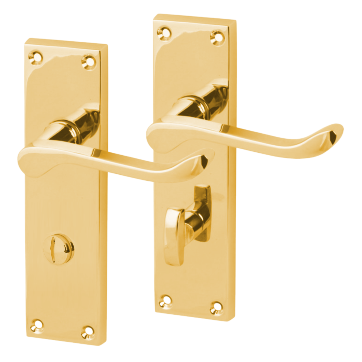 IRONZONE Victorian Scroll Lever on Bathroom Profile Backplate - Polished Brass