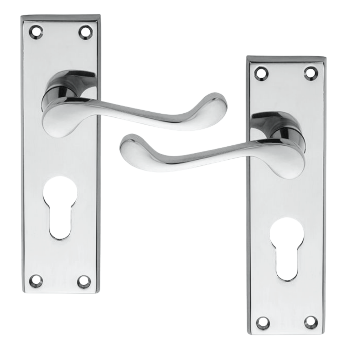 IRONZONE Victorian Scroll Lever on Euro Profile Backplate - Polished Chrome