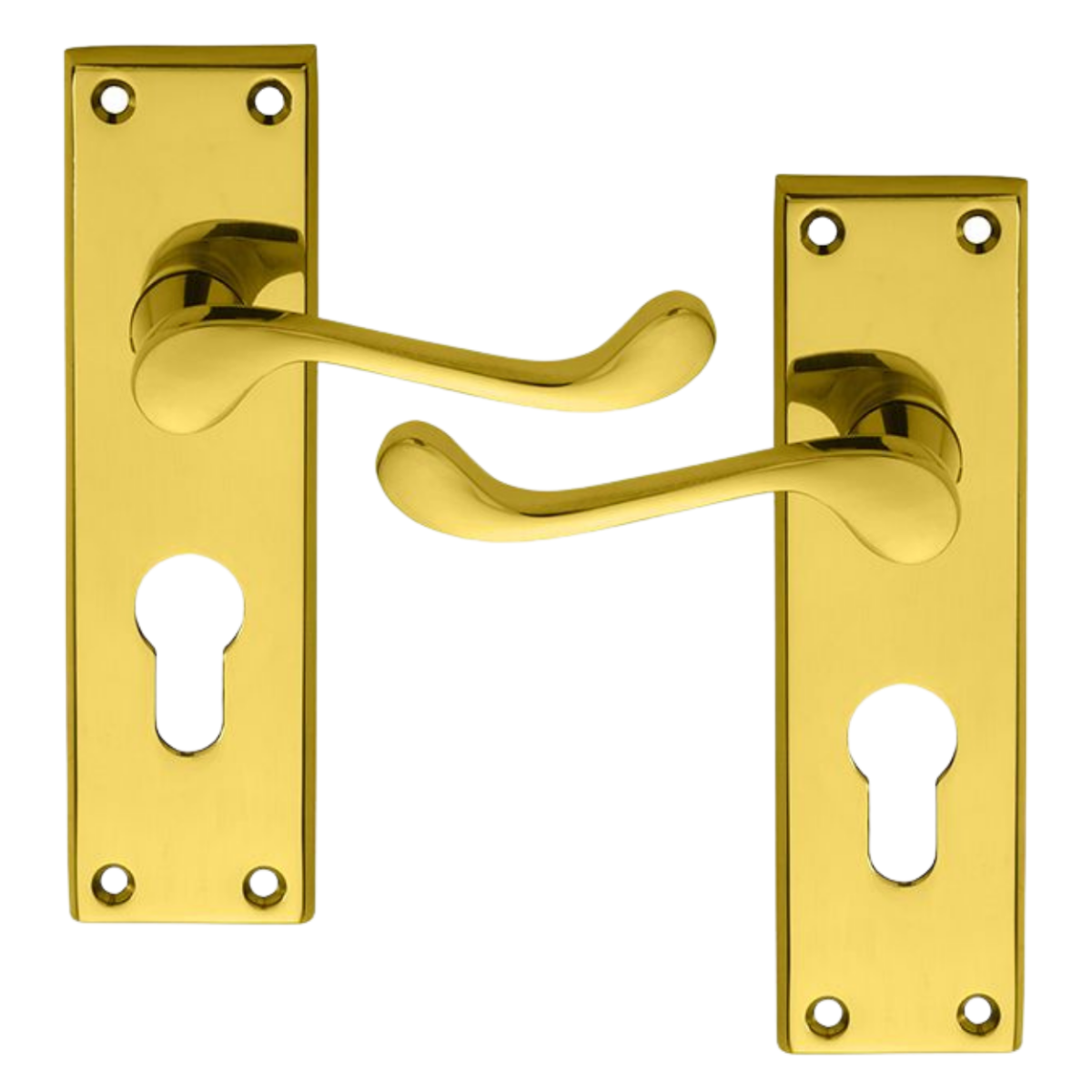 IRONZONE Victorian Scroll Lever on Euro Profile Backplate - Polished Brass