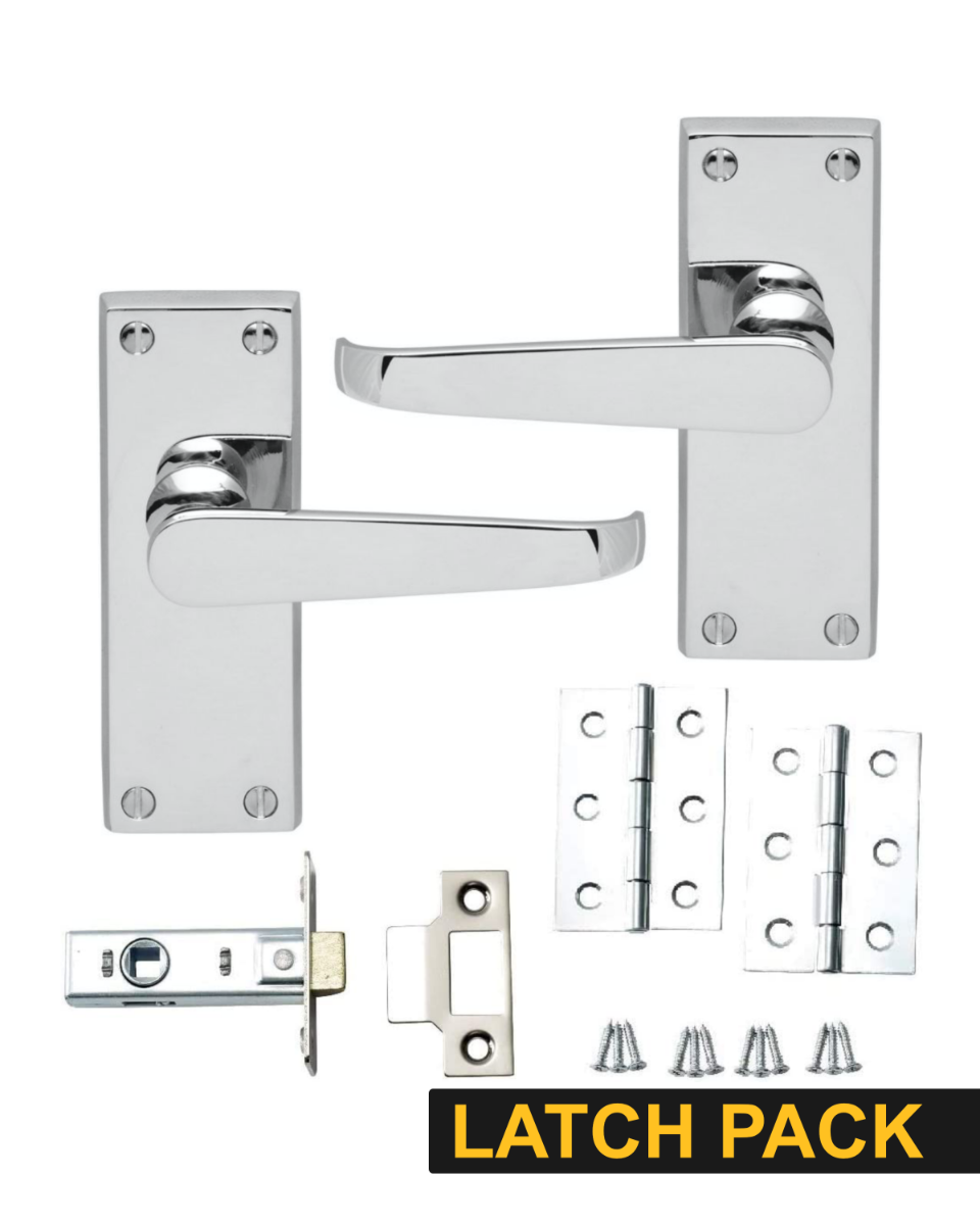 IRONZONE Victorian Straight Lever on Latch Profile Backplate - Latch Pack - Polished Chrome