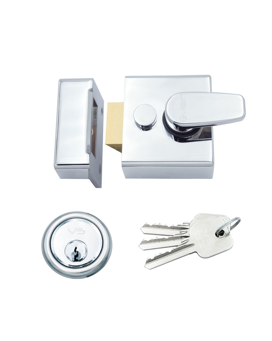 Vier ZNL40CP Narrow Nightlatch - 40mm c/w 5 Pin Cylinder Polished Chrome