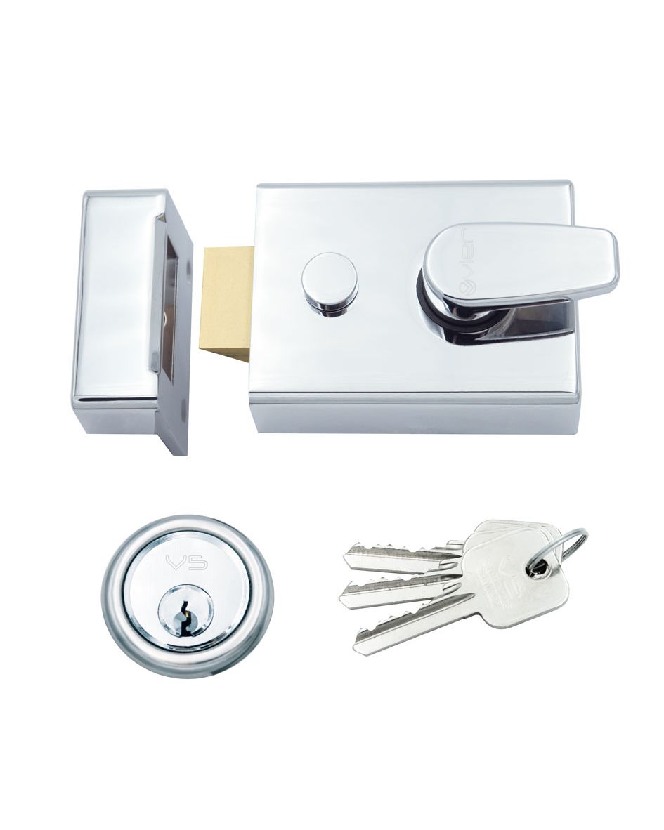 Vier ZNL60CP Broad Nightlatch - 60mm c/w 5 Pin Cylinder Polished Chrome
