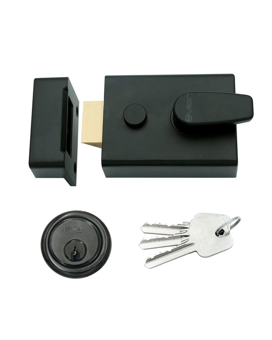 Vier ZNL60PCB Broad Nightlatch - 60mm c/w 5 Pin Cylinder Powder Coat Black