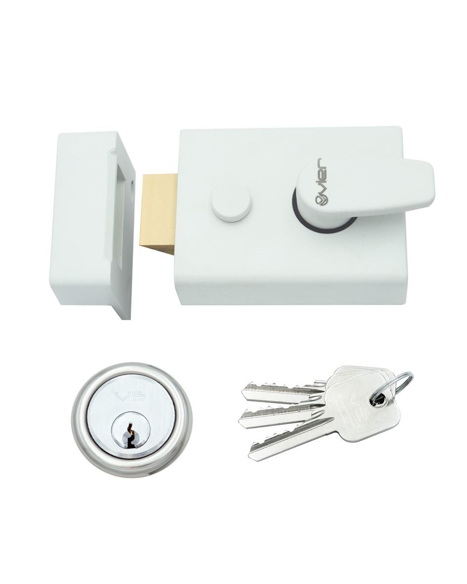 Vier ZNL60PCW Broad Nightlatch - 60mm c/w 5 Pin Cylinder Powder Coat White
