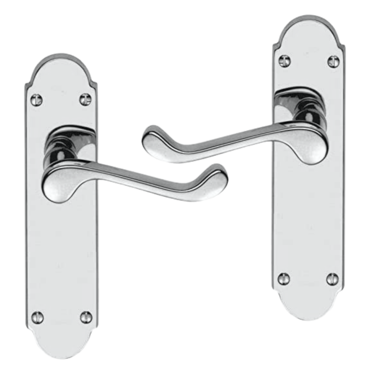 IRONZONE Victorian Shaped Scroll Lever on Latch Profile Backplate - Polished Chrome