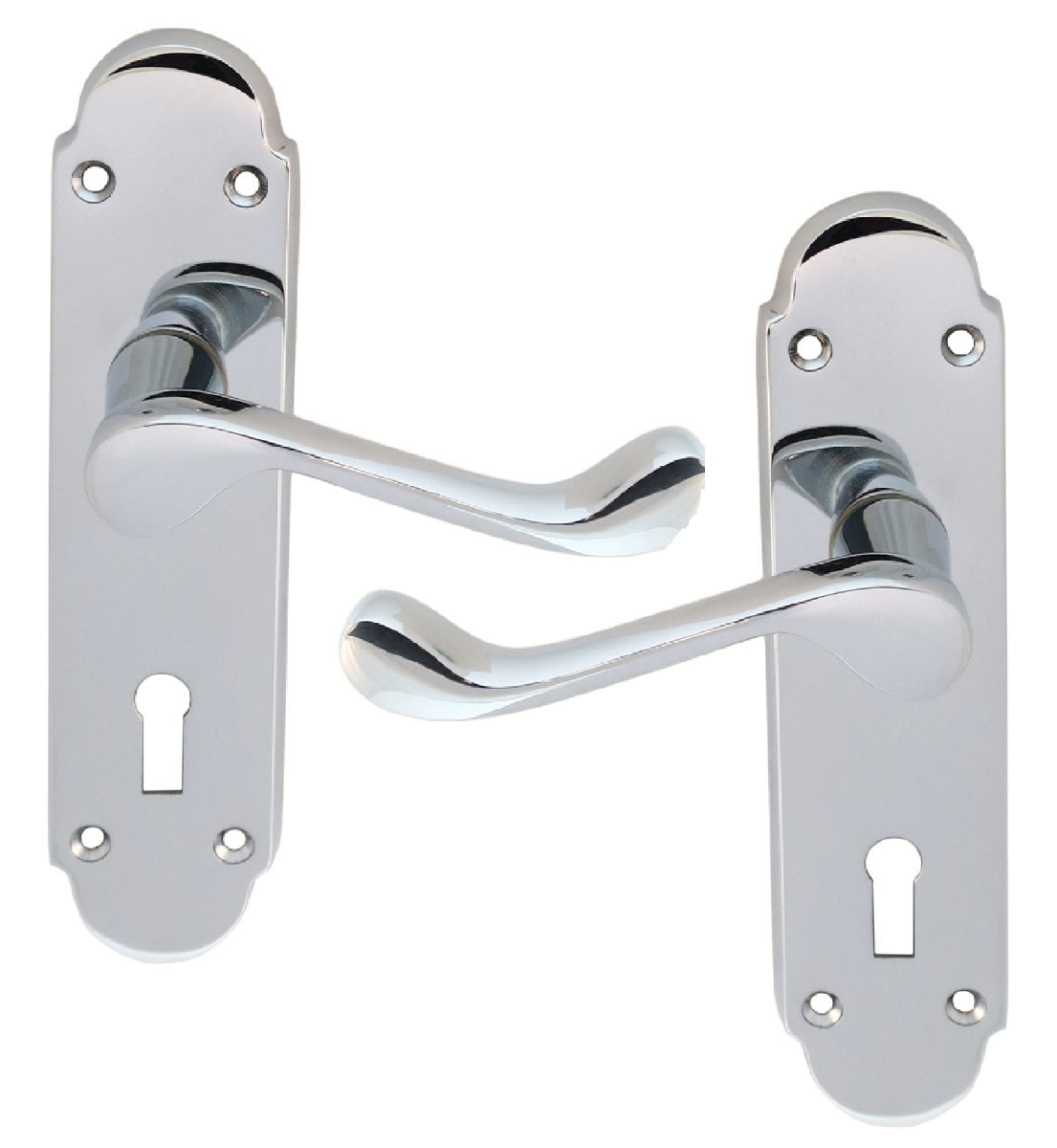 IRONZONE Victorian Shaped Scroll Lever on Lock Profile Backplate - Polished Chrome