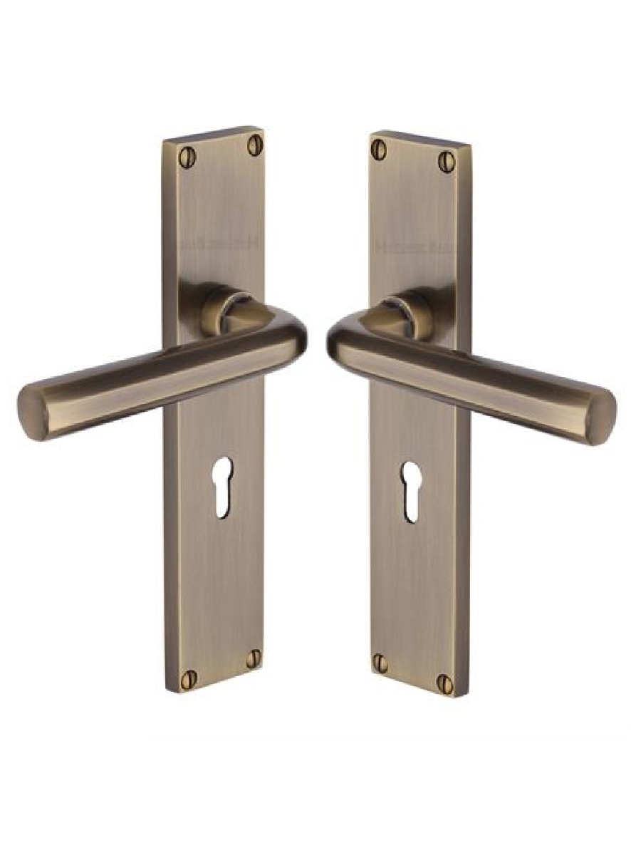 Heritage Brass Octave Lever Lock Door Handle on 200mm Plate AT Antique Brass VT5900-AT