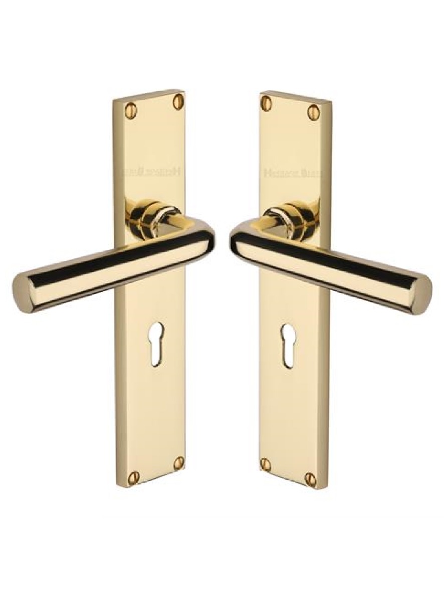 Heritage Brass Octave Lever Lock Door Handle on 200mm Plate PB Polished Brass VT5900-PB