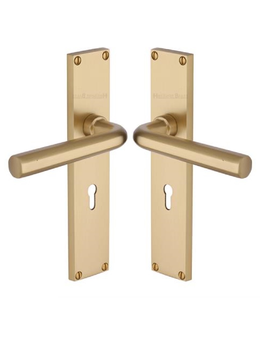 Heritage Brass Octave Lever Lock Door Handle on 200mm Plate SB Satin Brass VT5900-SB