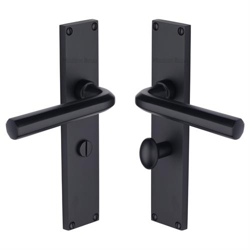 Heritage Brass Octave Bathroom Set Door Handle on 200mm Plate BKM Matt Black VT5930-BKMT