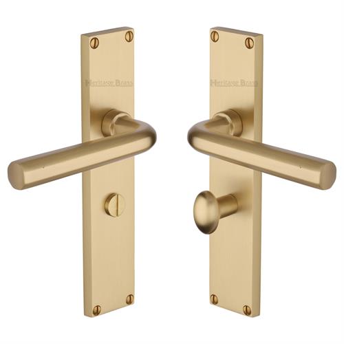 Heritage Brass Octave Bathroom Set Door Handle on 200mm Plate SB Satin Brass VT5930-SB
