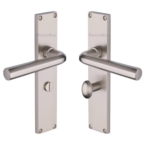 Heritage Brass Octave Bathroom Set Door Handle on 200mm Plate SN Satin Nickel VT5930-SN