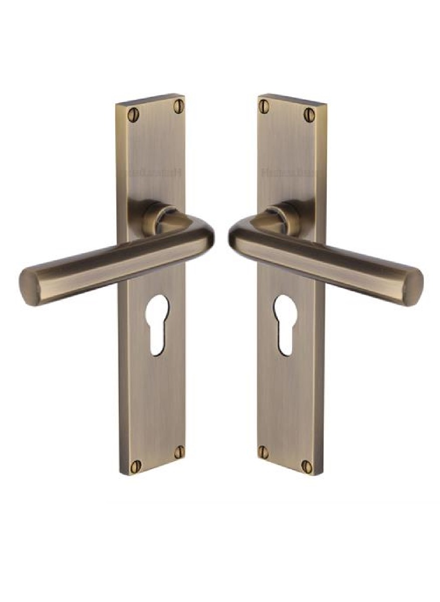 Heritage Brass Octave Euro Profile Door Handle on 200mm Plate AT Antique Brass VT5948-AT