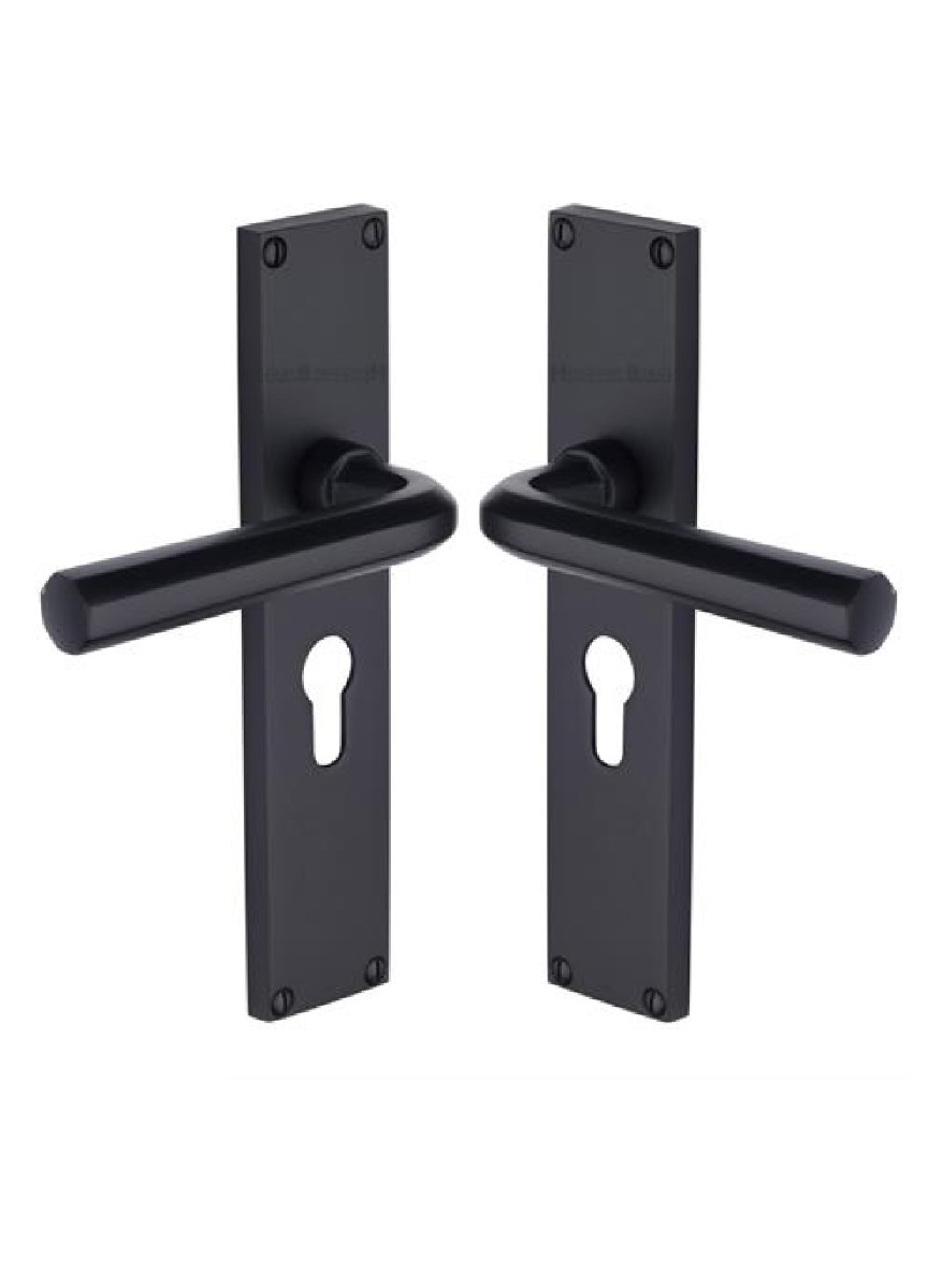 Heritage Brass Octave Euro Profile Door Handle on 200mm Plate BKM Matt Black VT5948-BKMT