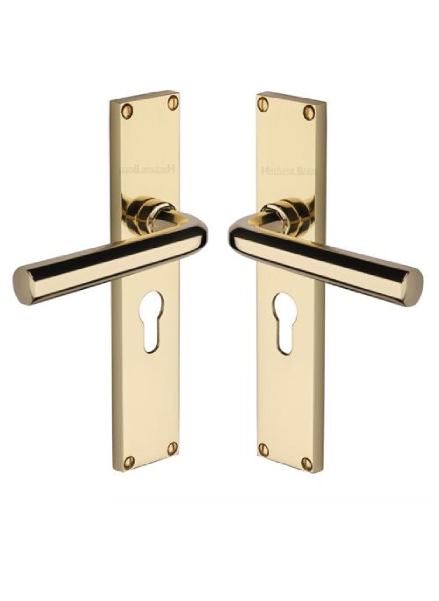 Heritage Brass Octave Euro Profile Door Handle on 200mm Plate PB Polished Brass VT5948-PB
