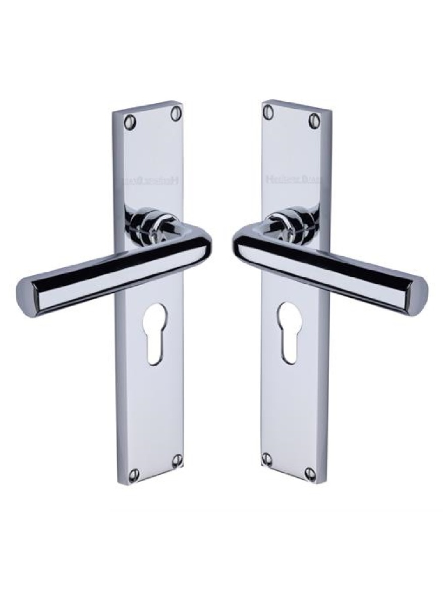 Heritage Brass Octave Euro Profile Door Handle on 200mm Plate PC Polished Chrome VT5948-PC