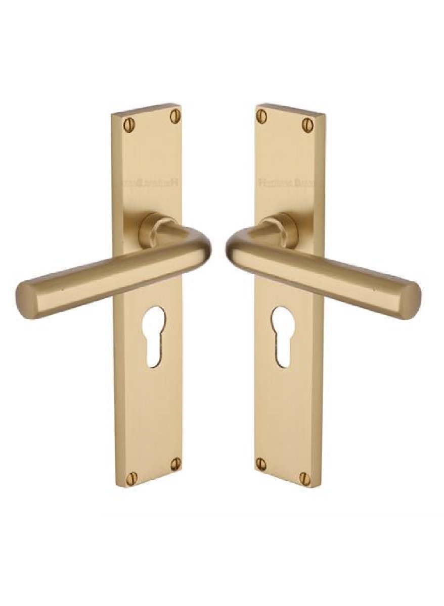 Heritage Brass Octave Euro Profile Door Handle on 200mm Plate SB Satin Brass VT5948-SB