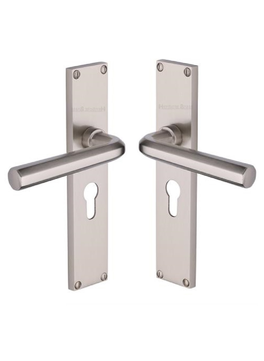 Heritage Brass Octave Euro Profile Door Handle on 200mm Plate SN Satin Nickel VT5948-SN