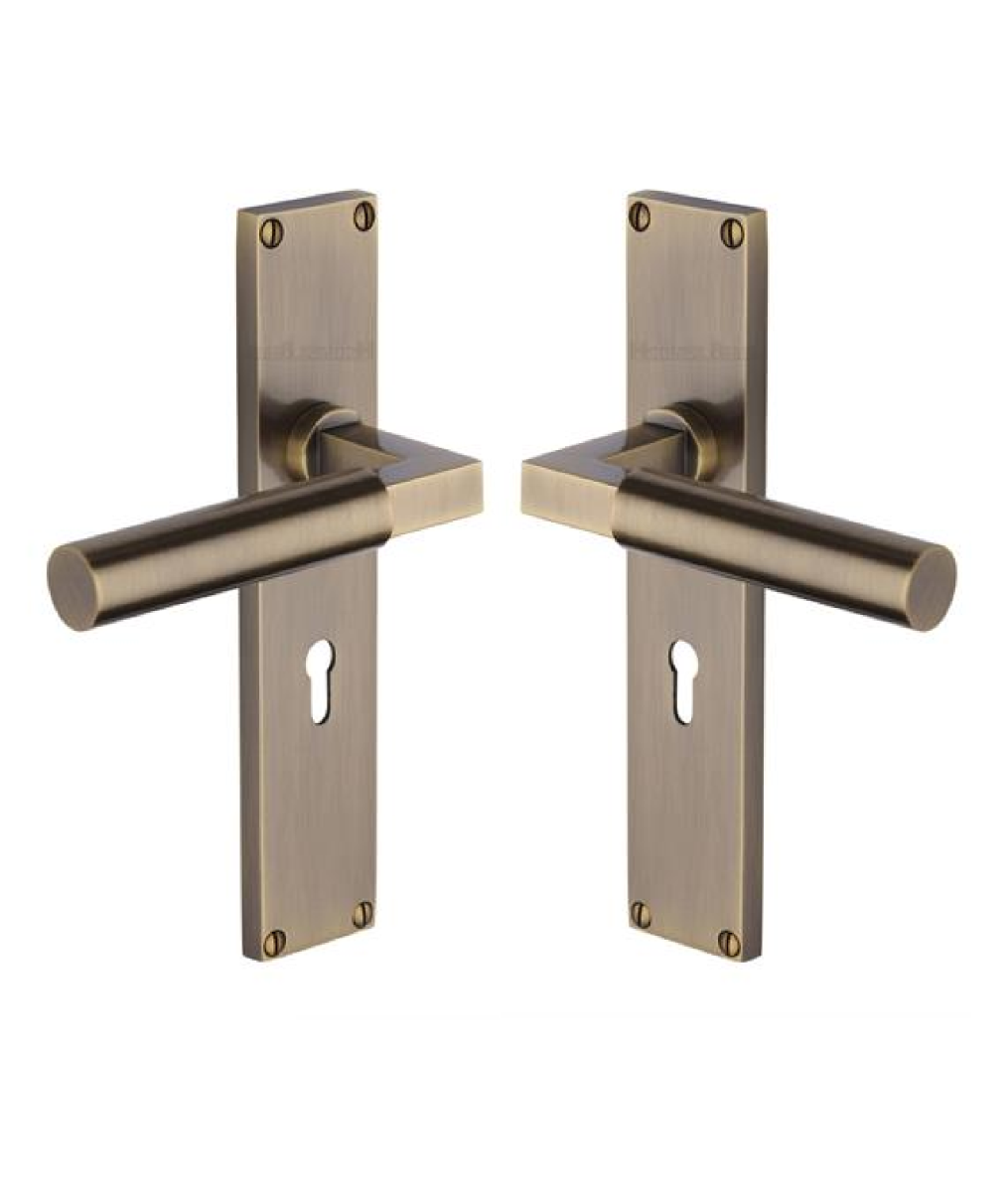 Heritage Brass Bauhaus Lever Lock Door Handle on 200mm Plate AT Antique Brass VT6300-AT