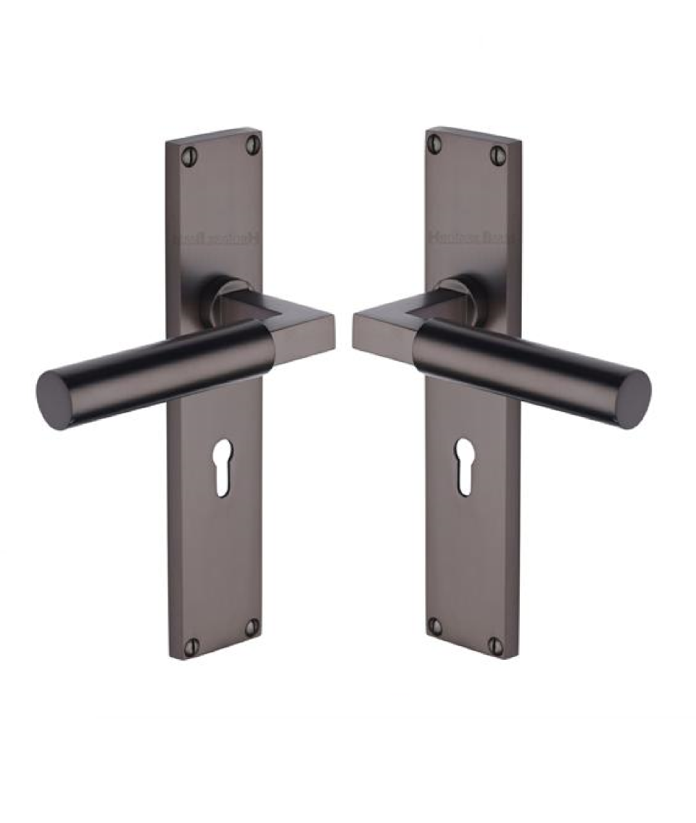 Heritage Brass Bauhaus Lever Lock Door Handle on 200mm Plate MB Matt Bronze VT6300-MB