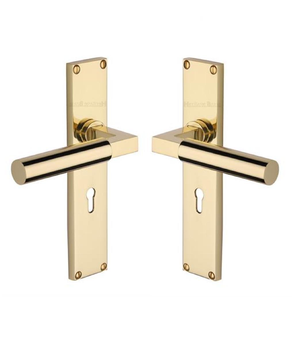 Heritage Brass Bauhaus Lever Lock Door Handle on 200mm Plate PB Polished Brass VT6300-PB