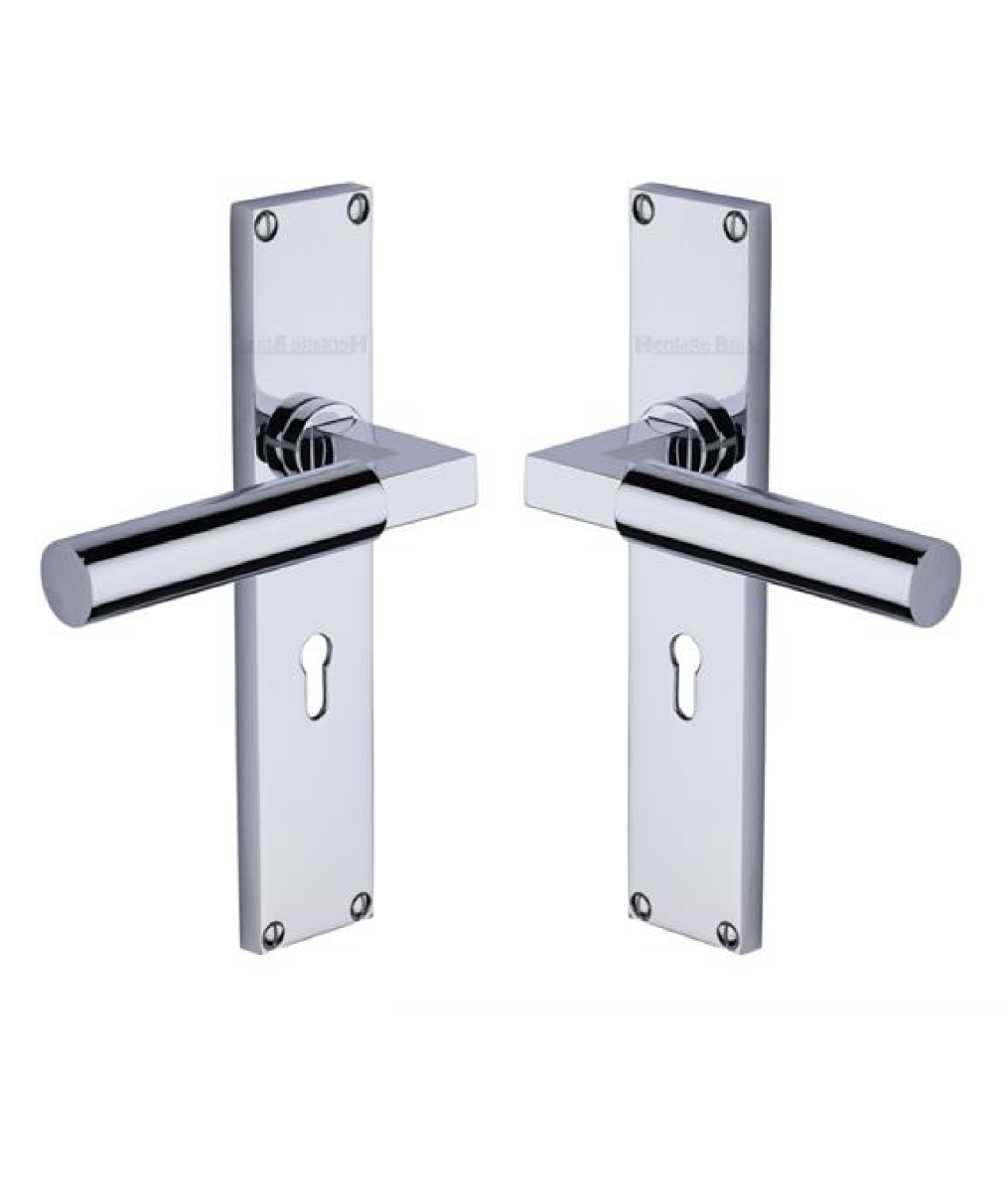 Heritage Brass Bauhaus Lever Lock Door Handle on 200mm Plate PC Polished Chrome VT6300-PC
