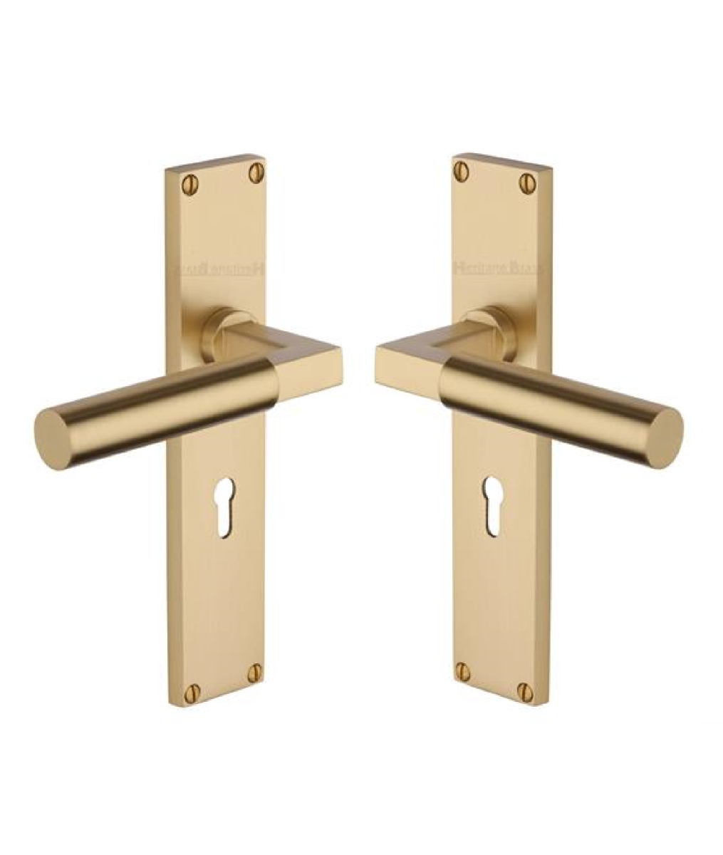 Heritage Brass Bauhaus Lever Lock Door Handle on 200mm Plate SB Satin Brass VT6300-SB