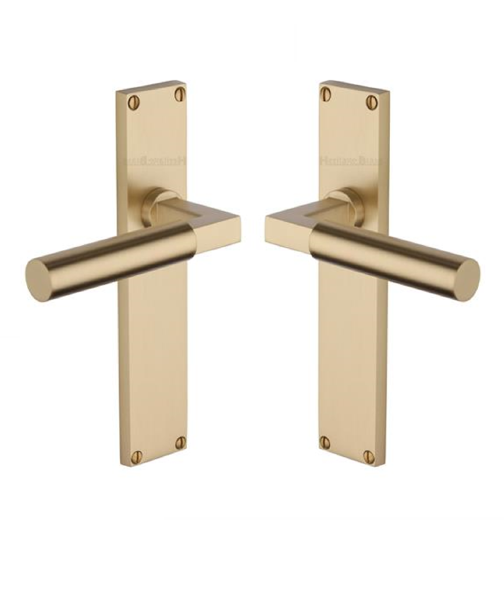 Heritage Brass Bauhaus Lever Latch Door Handle on 200mm Plate SB Satin Brass VT6310-SB