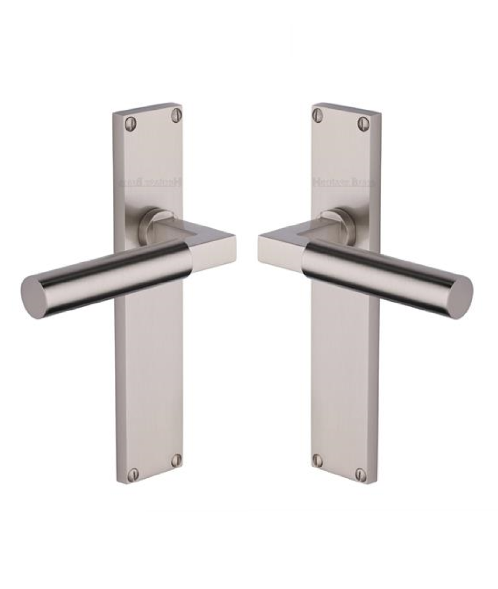 Heritage Brass Bauhaus Lever Latch Door Handle on 200mm Plate SN Satin Nickel VT6310-SN