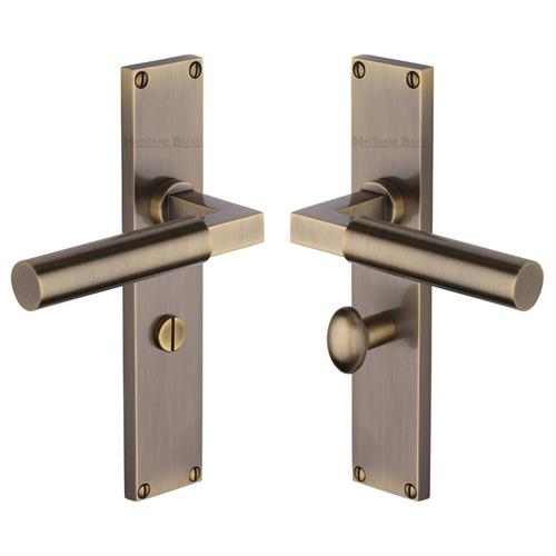 Heritage Brass Bauhaus Bathroom Set Door Handle on 200mm Plate AT Antique Brass VT6330-AT