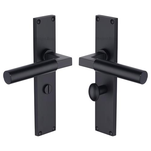 Heritage Brass Bauhaus Bathroom Set Door Handle 200mm Plate BKMT Matt Black VT6330-BKMT