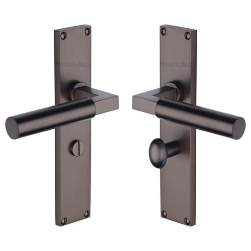 Heritage Brass Bauhaus Bathroom Set Door Handle on 200mm Plate MB Matt Bronze VT6330-MB
