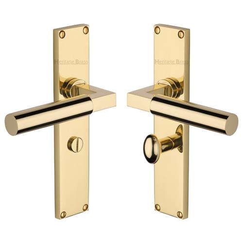 Heritage Brass Bauhaus Bathroom Set Door Handle on 200mm Plate PB Polished Brass VT6330-PB
