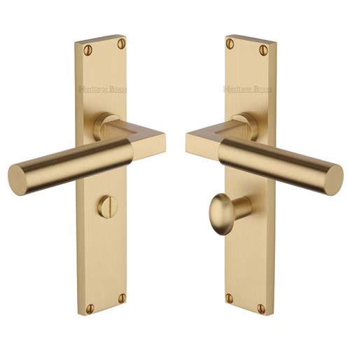Heritage Brass Bauhaus Bathroom Set Door Handle on 200mm Plate SB Satin Brass VT6330-SB