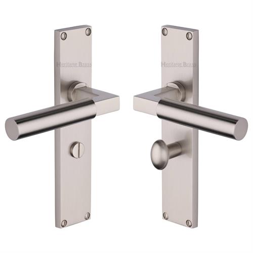 Heritage Brass Bauhaus Bathroom Set Door Handle on 200mm Plate SN Satin Nickel VT6330-SN