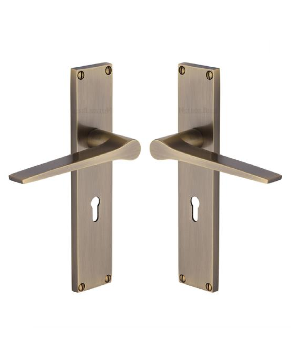 Heritage Brass Gio Lever Lock Door Handle on 200mm Plate AT Antique Brass VT8100-AT
