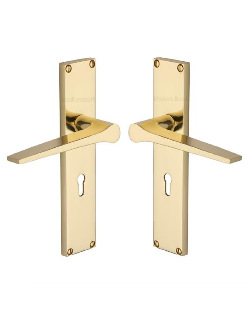 Heritage Brass Gio Lever Lock Door Handle on 200mm Plate PB Polished Brass VT8100-PB