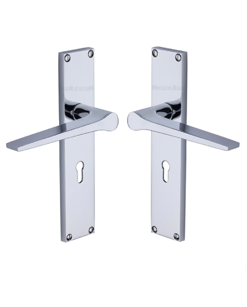 Heritage Brass Gio Lever Lock Door Handle on 200mm Plate PC Polished Chrome VT8100-PC