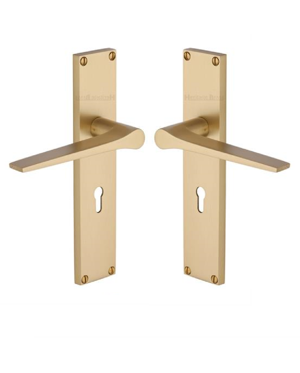 Heritage Brass Gio Lever Lock Door Handle on 200mm Plate SB Satin Brass VT8100-SB