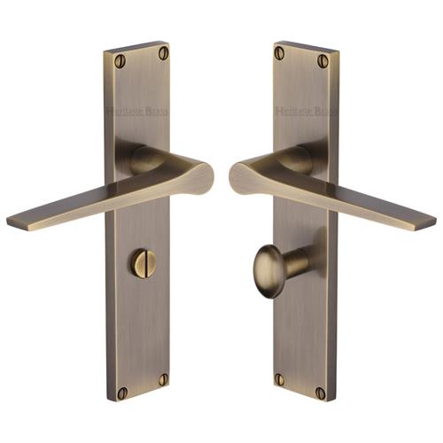 Heritage Brass Gio Bathroom Set Door Handle on 200mm Plate AT Antique Brass VT8130-AT